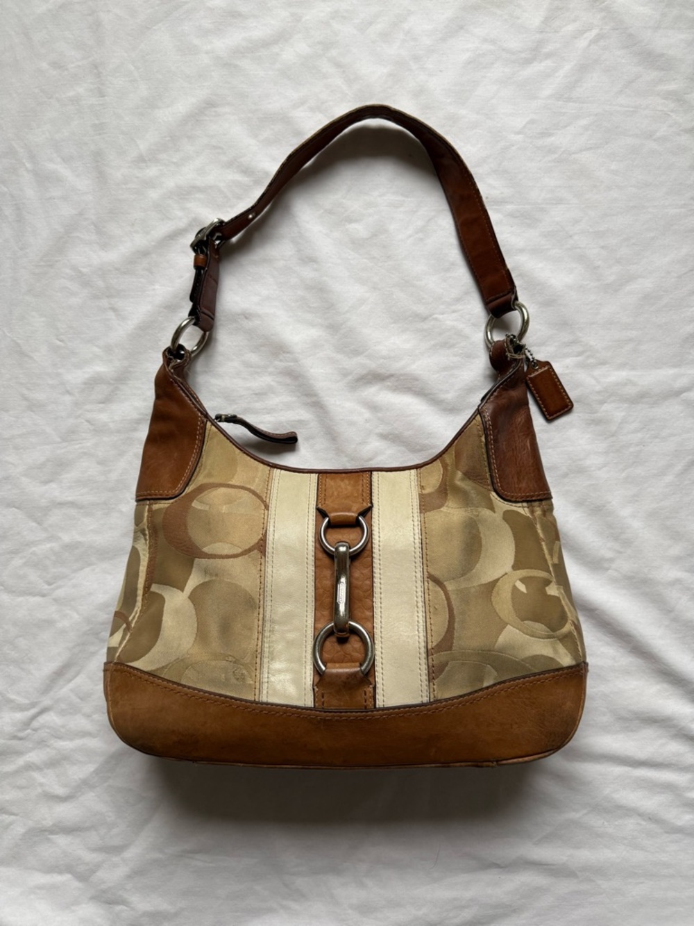 Coach Signature Canvas and Brown Leather Shoulder Bag